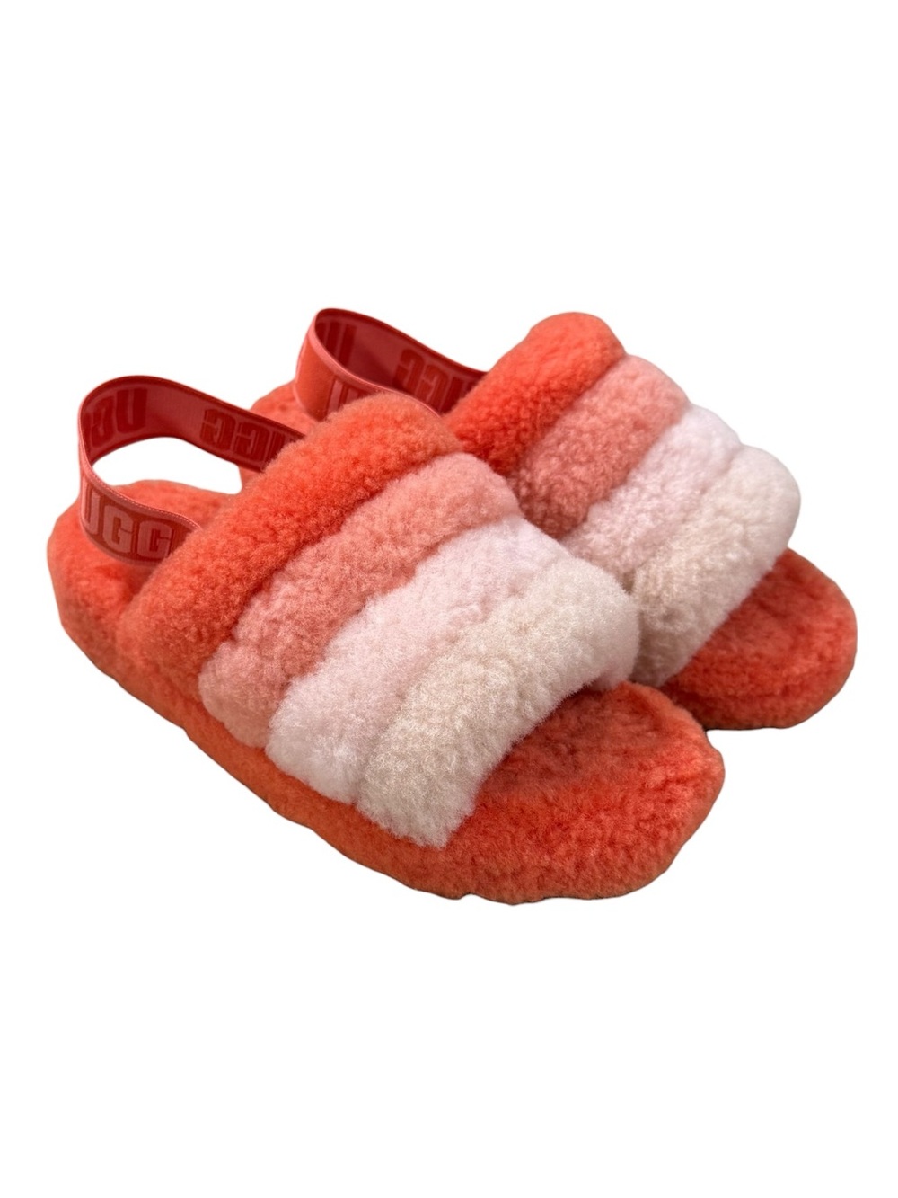 UGG Fluff Yeah Slide Slippers Sandals Lava Flow Multi Stripes Women's Size 8